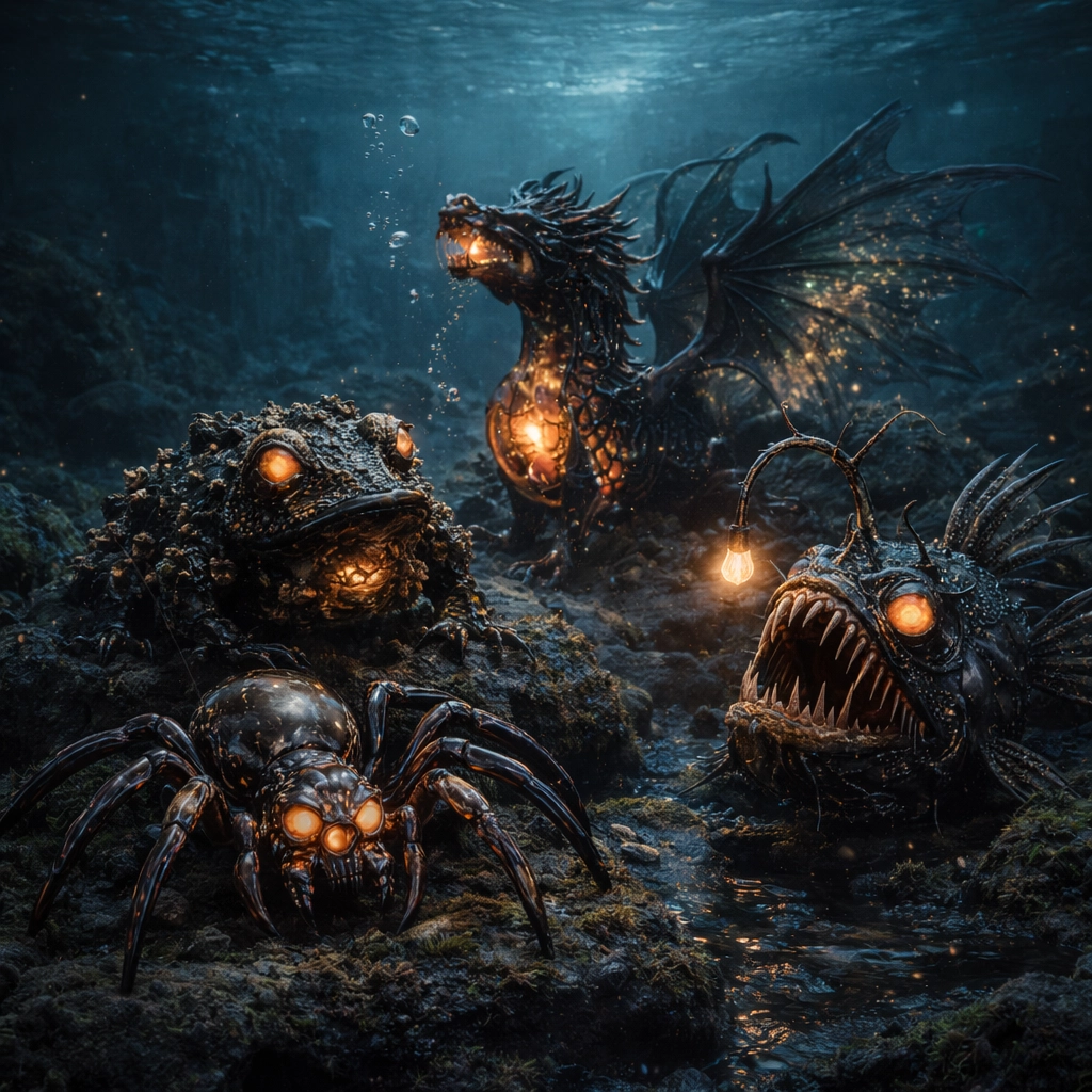 Glasfiguren und Schmuckstücke